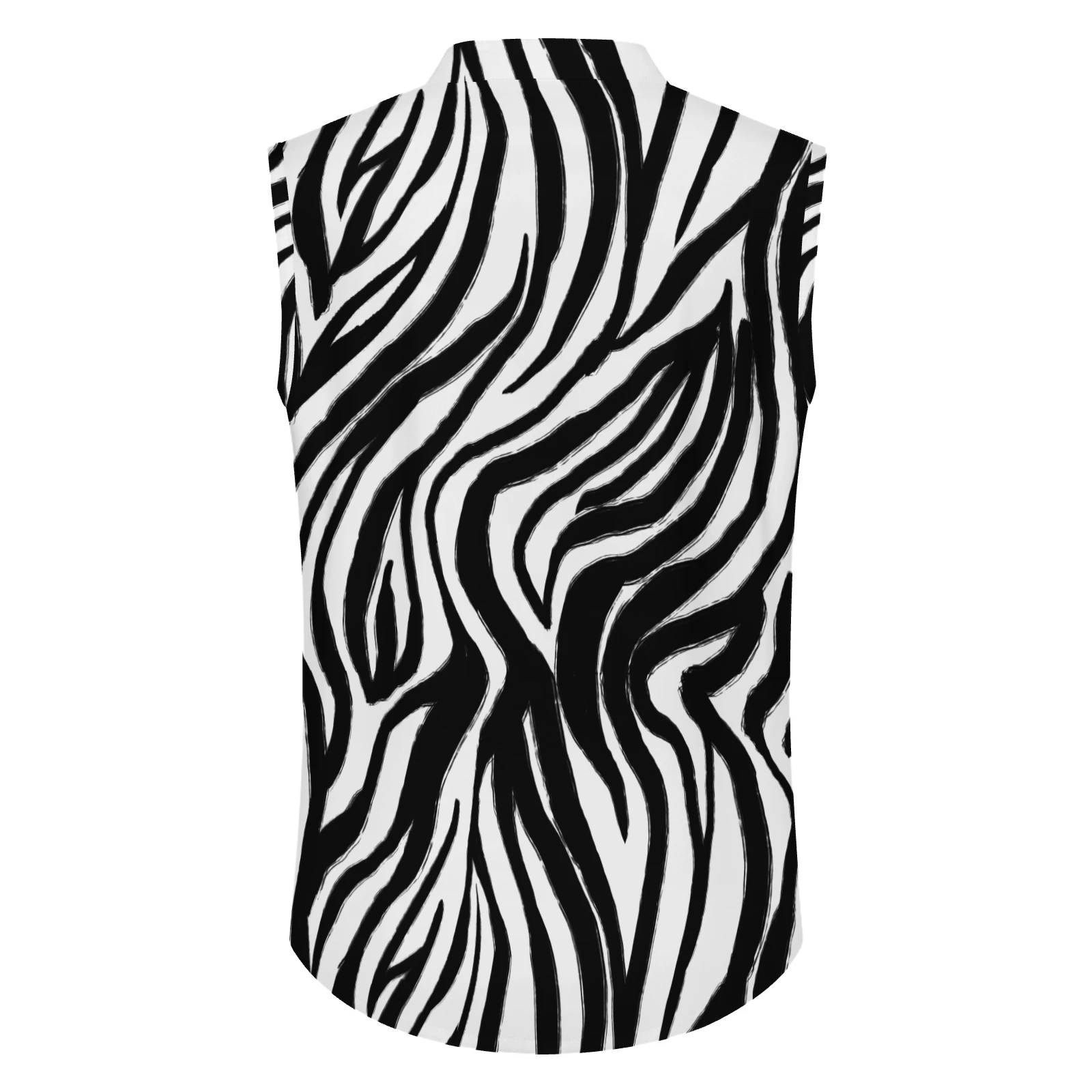 Men's Sleeveless Button-Up Shirt in Bold Zebra Stripes print – back product view