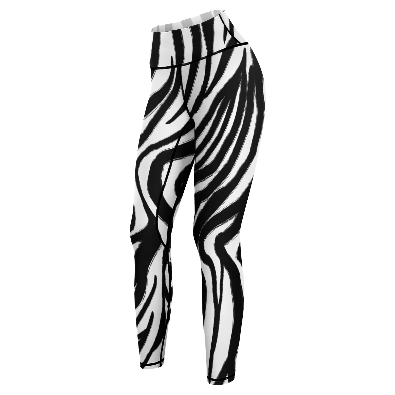Women's High-Waist Yoga Leggings in Bold Zebra Stripes print – angled product view