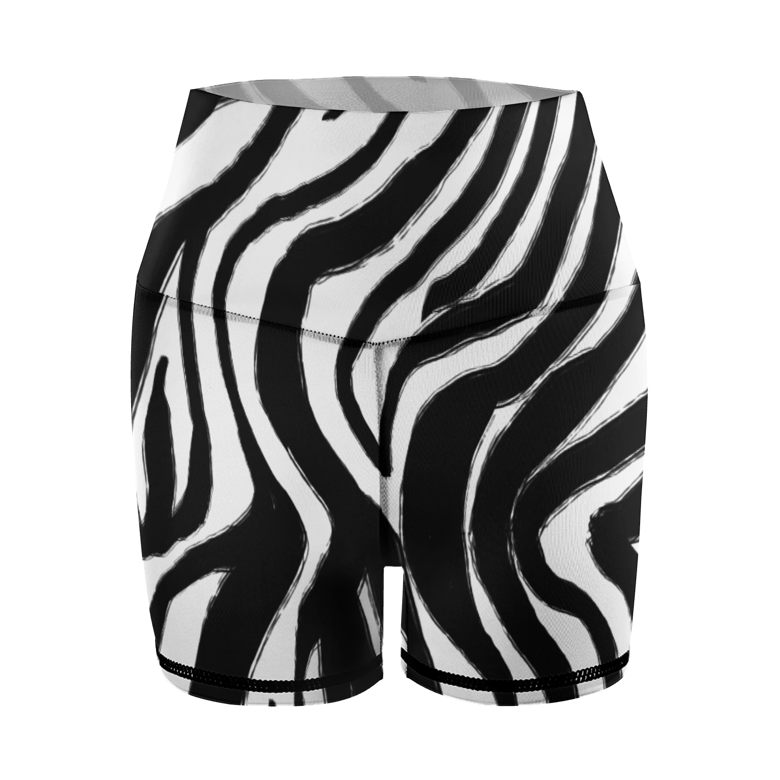 Women's High-Waist Yoga Shorts in Bold Zebra Stripes print – front product view