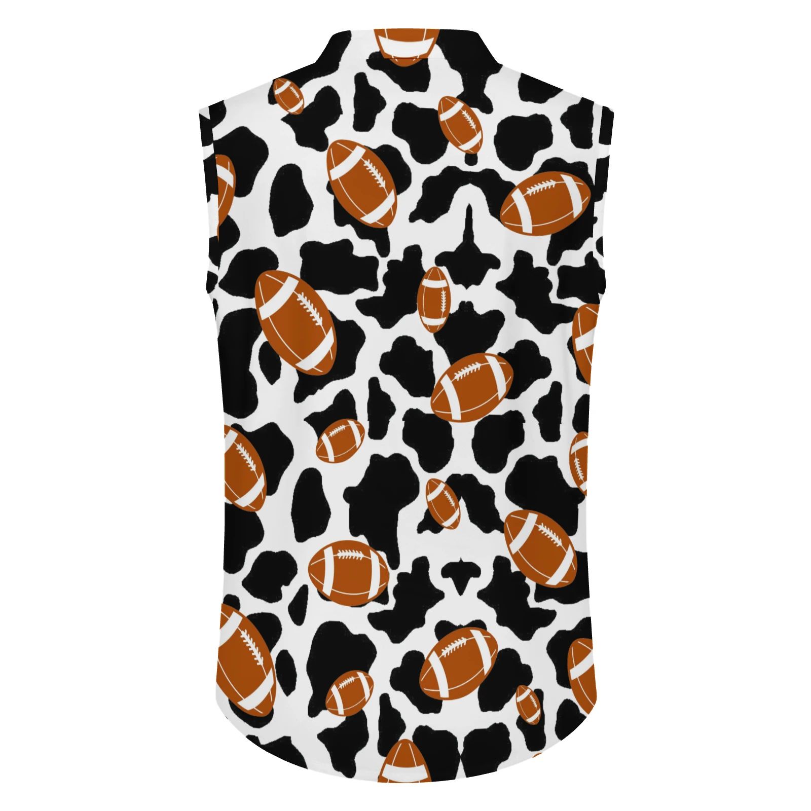 Men's Sleeveless Button-Up Shirt in Footballs And Cow Spots print – back view