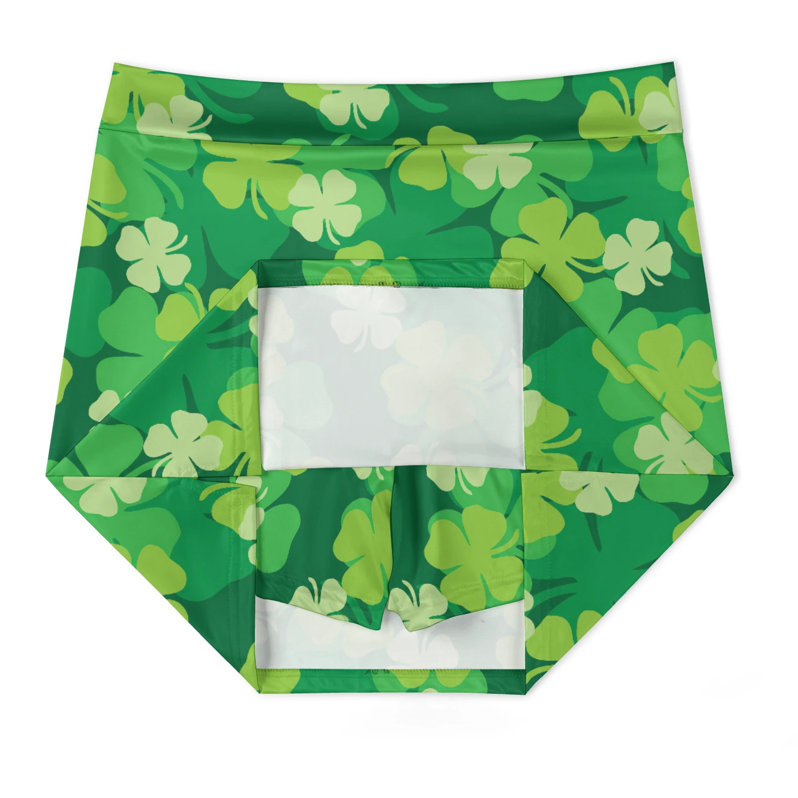 Women's Wrap Front Skort with Phone Pocket in Green Clover Scatter print – Flat lay interior view