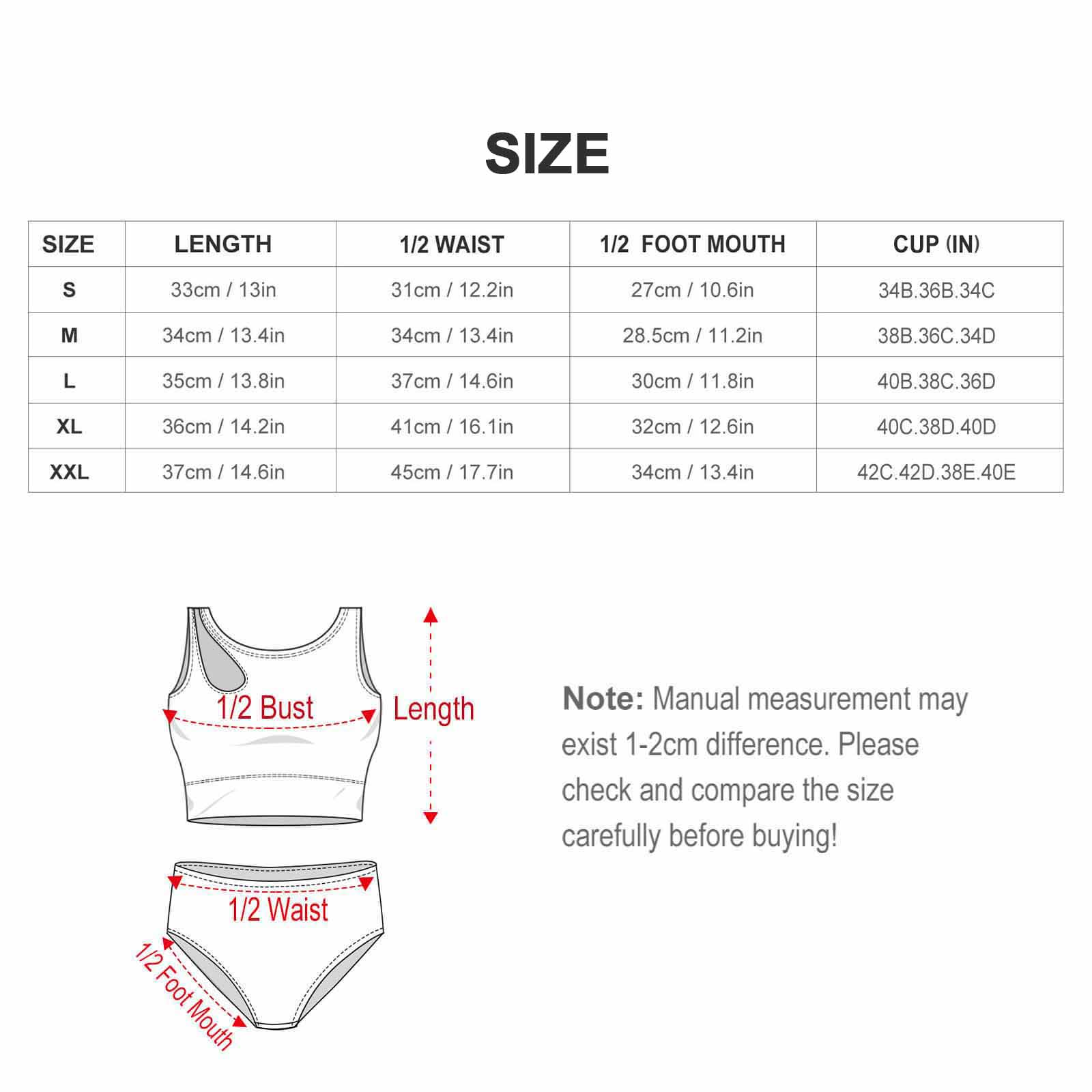 Women's Sporty High-Neck High-Waist Bikini Set – size chart