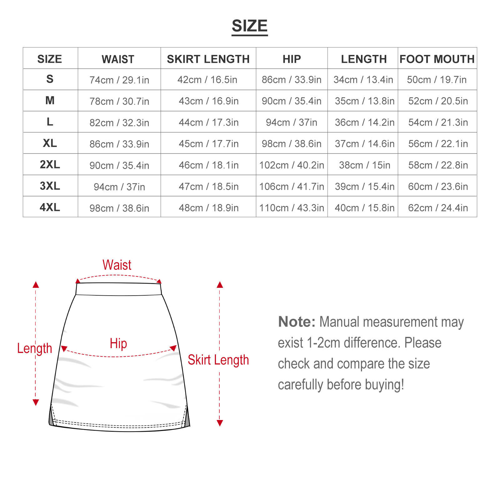 Women's Wrap Front Skort with Phone Pocket – size chart