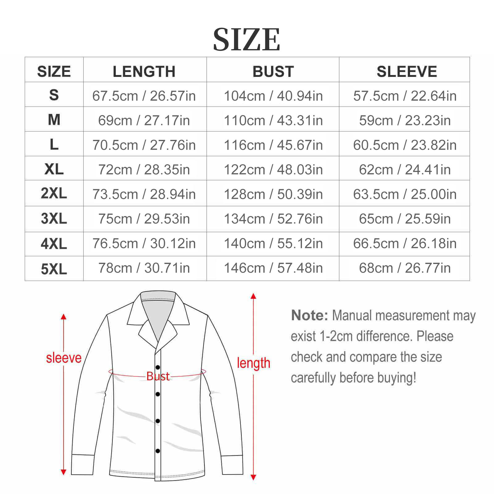 Women's Long Sleeve Button-Up Pajama Set – size chart