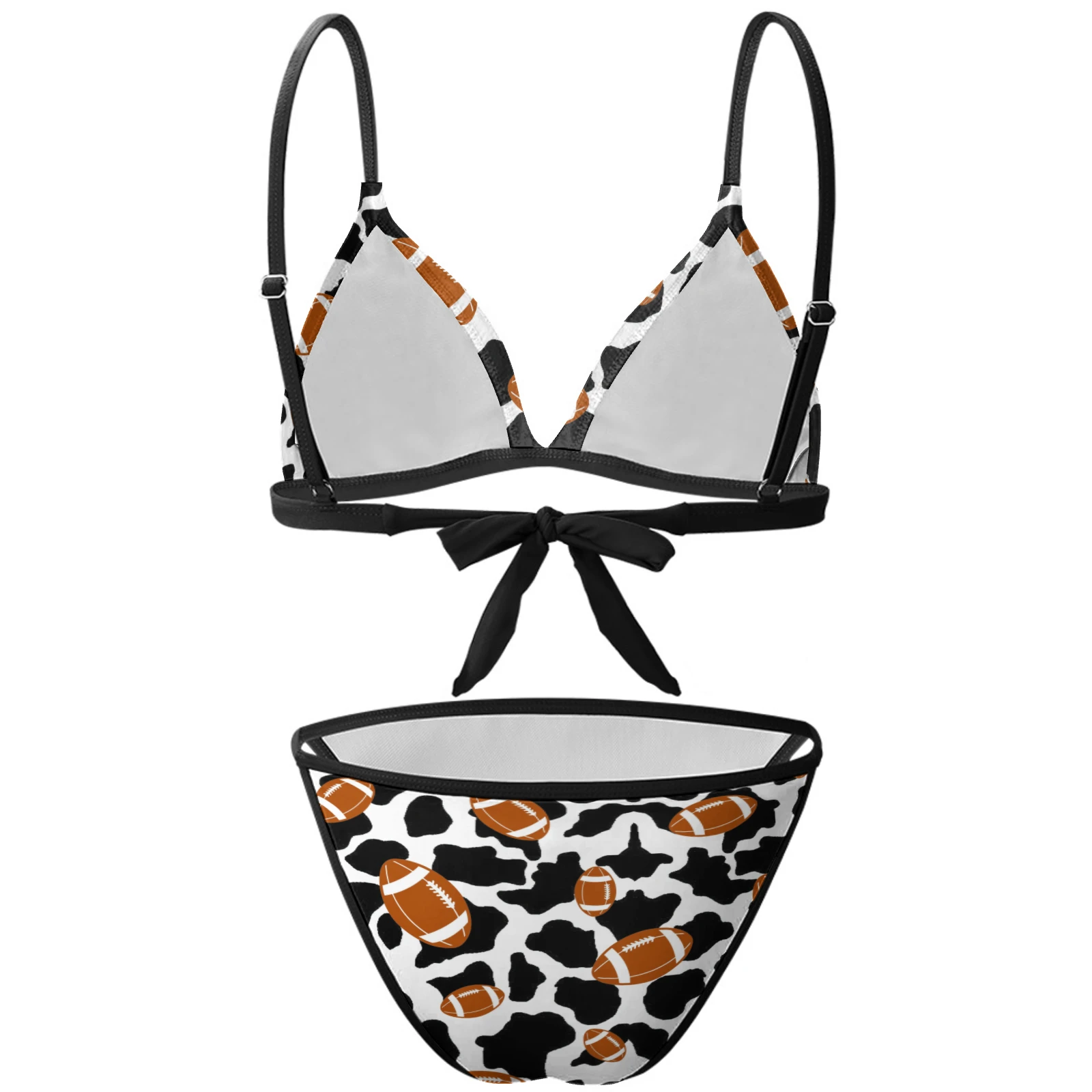 Women's Adjustable Strap Triangle Bikini Set in Footballs And Cow Spots print – Back product view