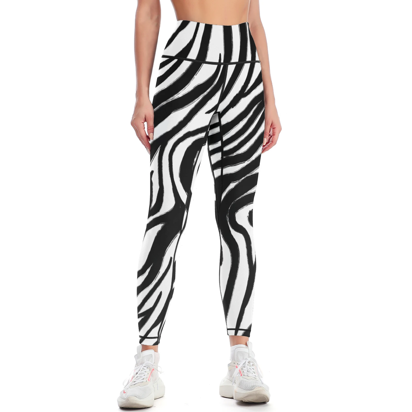 Women's High-Waist Yoga Leggings in Bold Zebra Stripes print – front view