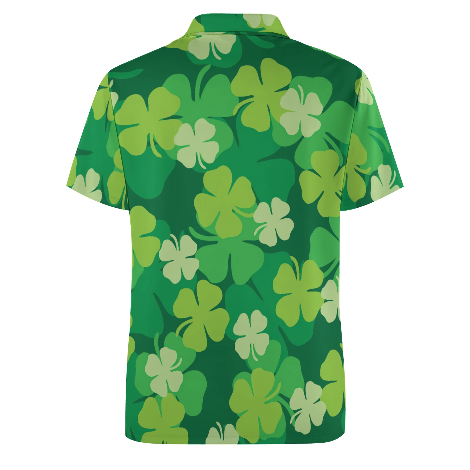 Men's Short Sleeve Polo Shirt in Green Clover Scatter print – back view