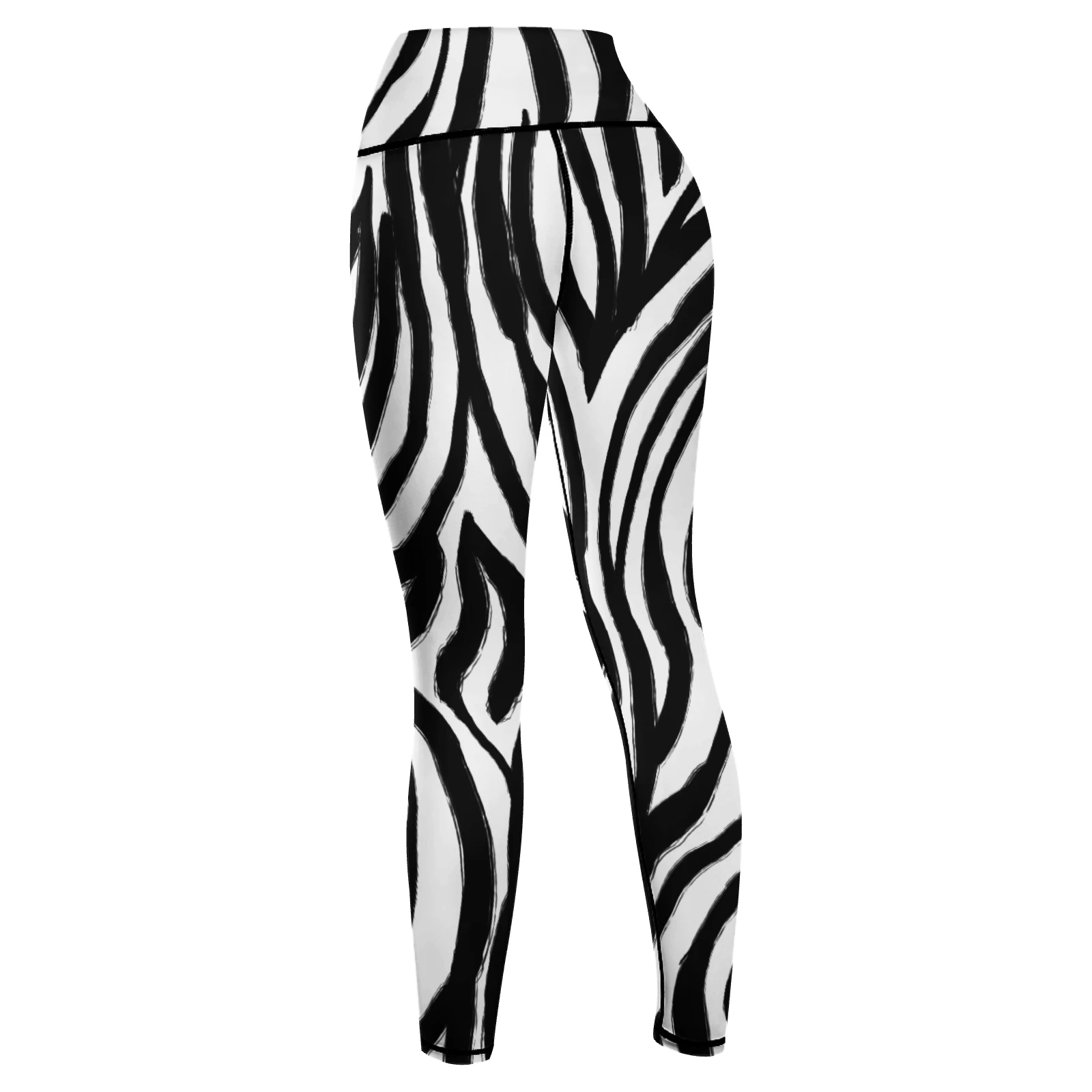 Women's High-Waist Yoga Leggings in Bold Zebra Stripes print – back product view